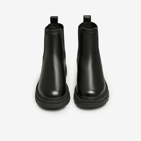 Tata/他她2023冬商场同款百搭圆头牛皮厚底切尔西靴新YBD02DD3