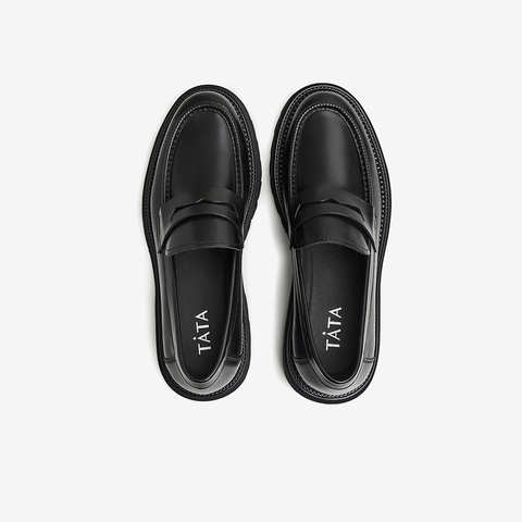 Tata/他她2023冬时尚休闲大气圆头厚底皮鞋男士新款NEH01DM3