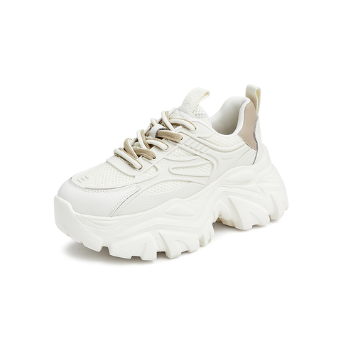 Tata/他她2023秋时尚拼接休闲厚底老爹鞋系带女WOG01CM3