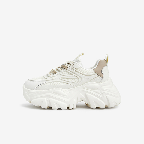 Tata/他她2023秋时尚拼接休闲厚底老爹鞋系带女WOG01CM3