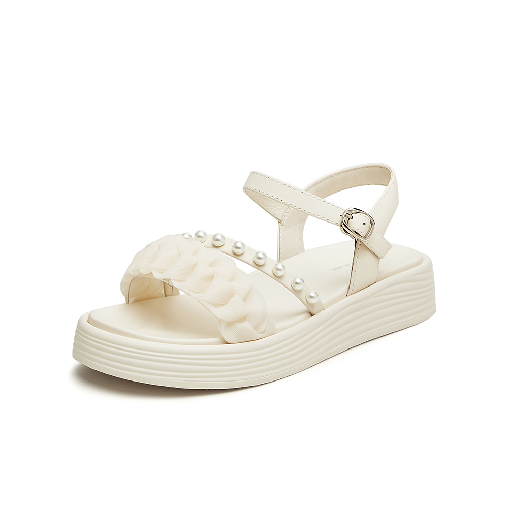 Tata/他她2024夏时尚百搭简约一字带厚底凉鞋女新款DWFG1BL4