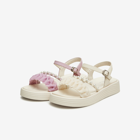 Tata/他她2024夏时尚百搭简约一字带厚底凉鞋女新款DWFG1BL4