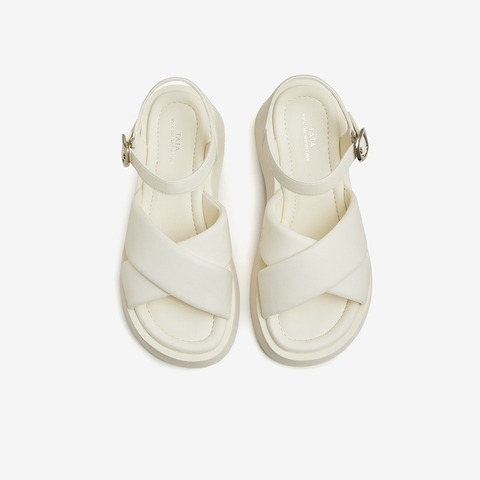 Tata/他她2024夏时尚百搭休闲简约一字带凉鞋女新款WBS04BL4