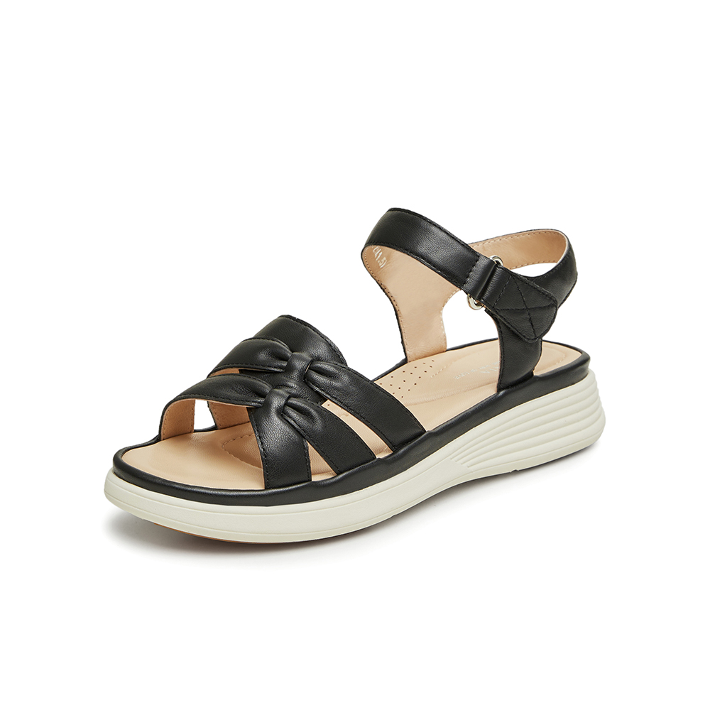 Tata/他她2024夏商场同款简约一字带凉鞋女软底凉鞋新款YEX01BL4