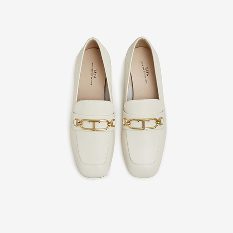 TATA/他她2024春时尚百搭纯色方头乐福女鞋新款7IDA5AA4