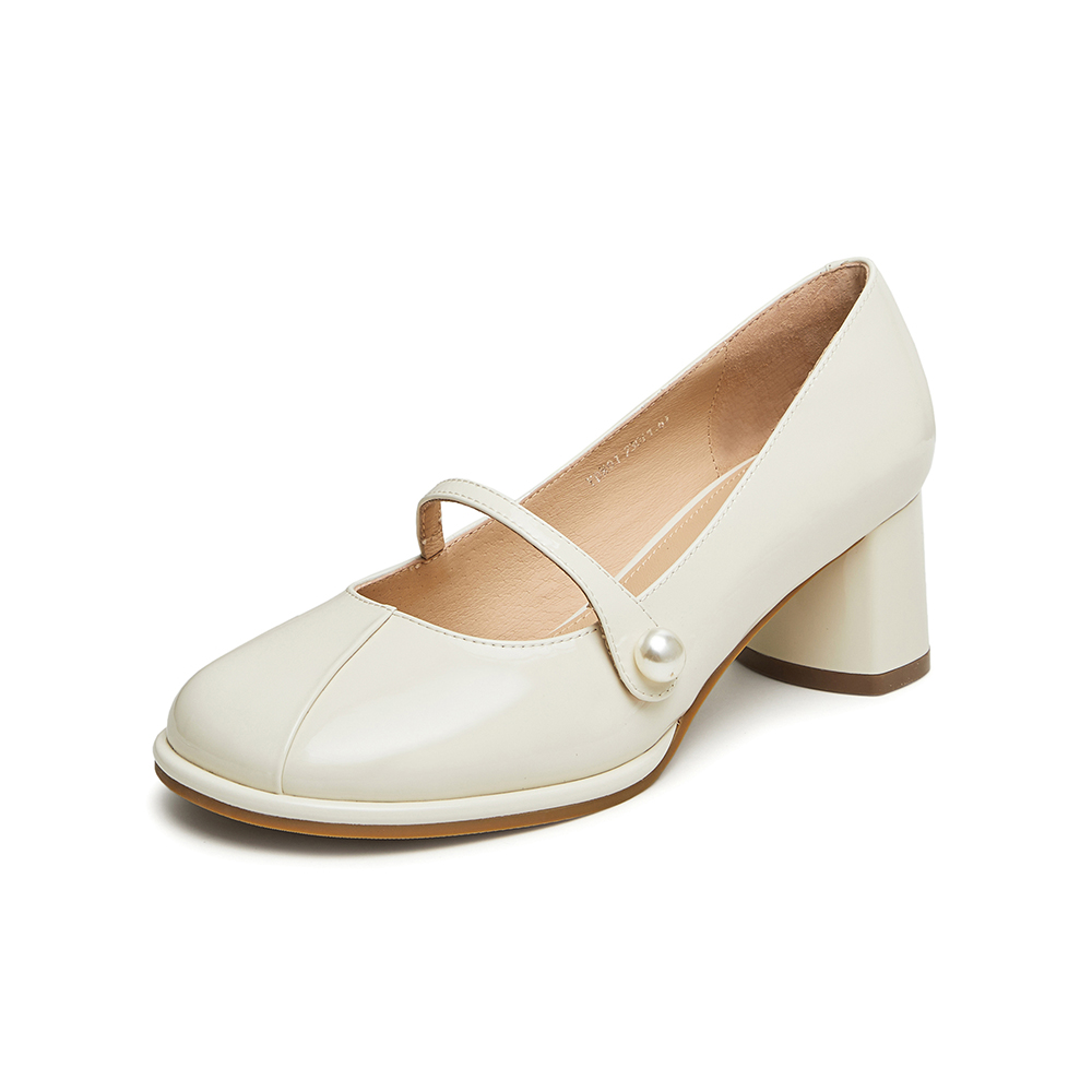 Tata/他她2024春时尚休闲拼色百搭时髦粗跟单鞋女新款YDW01AQ4