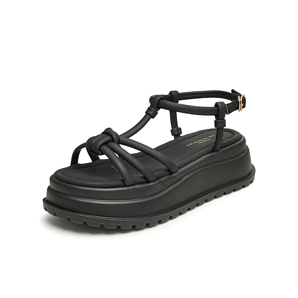 TATA/他她2024夏时尚简约百搭女厚底一字带凉鞋新款DWFU1BL4