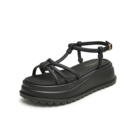 TATA/他她2024夏时尚简约百搭女厚底一字带凉鞋新款DWFU1BL4