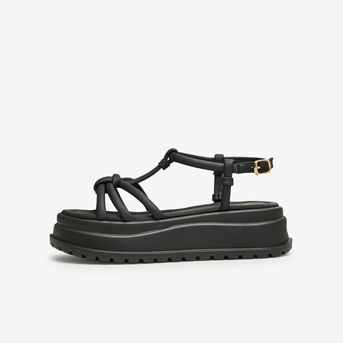 TATA/他她2024夏时尚简约百搭女厚底一字带凉鞋新款DWFU1BL4