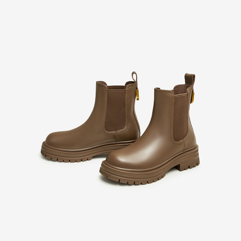 Tata/他她2024冬时尚简约经典厚底牛皮休闲切尔西靴新WAQA2DD4