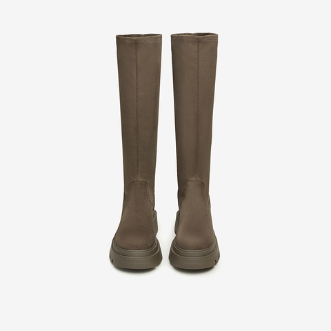 Tata/他她2024冬纯色潮流弹力靴时装靴女新款WD802DG4