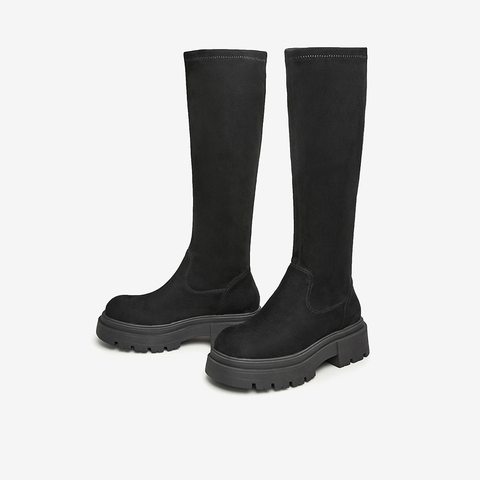 Tata/他她2024冬纯色潮流弹力靴时装靴女新款WD802DG4