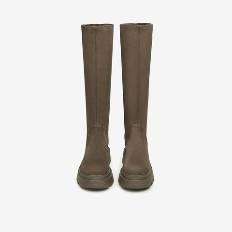 Tata/他她2024冬纯色潮流弹力靴时装靴女新款WD802DG4