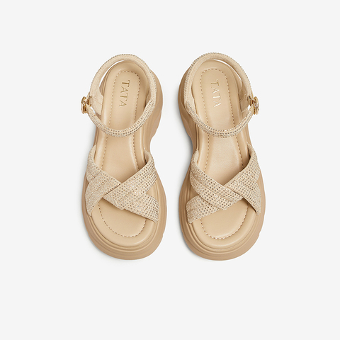 TATA/他她2025夏商场同款简约百搭时尚休闲女凉鞋新款CXT01BL5