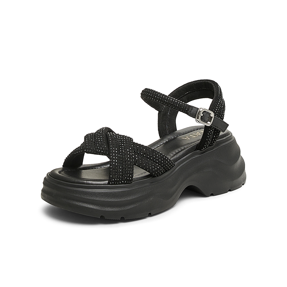 TATA/他她2025夏商场同款简约百搭时尚休闲女凉鞋新款CXT01BL5