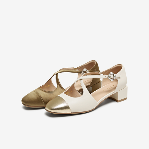 TATA/他她2025夏时尚复古拼色玛丽珍鞋女单鞋新款USE01BK5