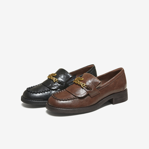 TATA/他她2025秋商场同步时尚休闲圆头女乐福鞋新款7JW22CA5