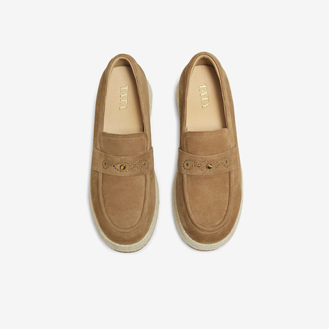 TATA/他她2025秋商场同款时尚休闲圆头女乐福鞋新款UUZ01CA5