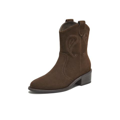 TATA/他她2025冬商场同款复古女时尚休闲西部靴新款UVW01DZ5