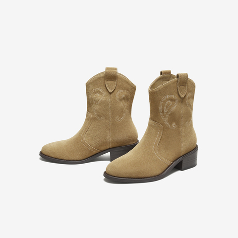 TATA/他她2025冬商场同款复古女时尚休闲西部靴新款UVW01DZ5