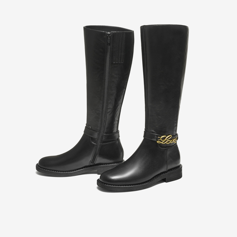 TATA/他她2025冬商场同款复古女时尚休闲骑士靴新款7TGB5DG5