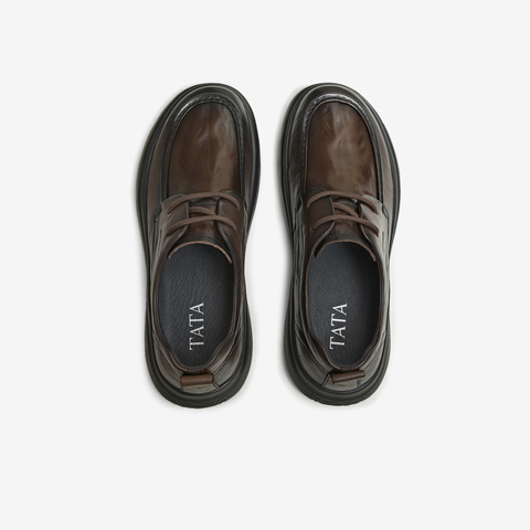 TATA/他她2025秋商场同款时尚休闲圆头厚底男皮鞋新款VQR01CM5