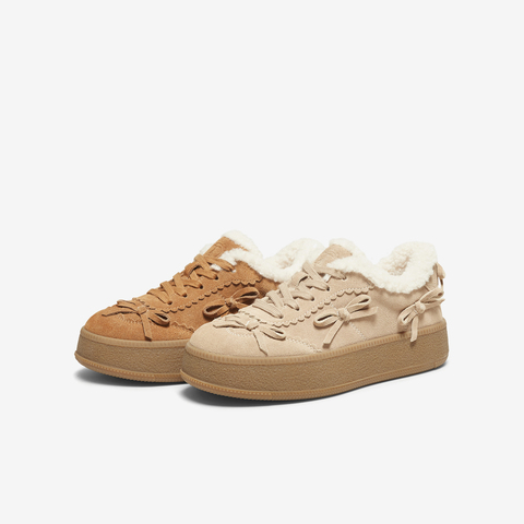 TATA/他她2025冬百搭时尚简约女板鞋薄绒新款