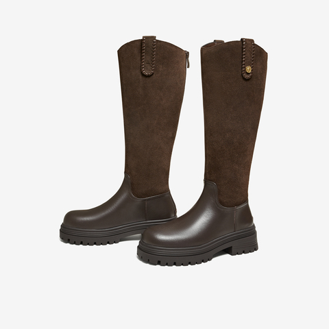 TATA/他她2025冬百搭时尚简约女骑士靴新款7D284DG5