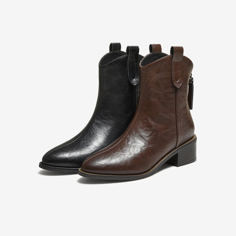 TATA/他她2025冬商场同款复古女时尚休闲西部靴新款UVF01DZ5