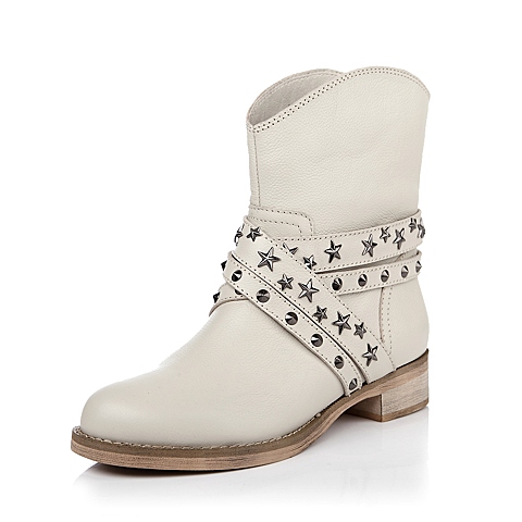 teenmix/天美意冬季米白牛皮女靴350-2dz3