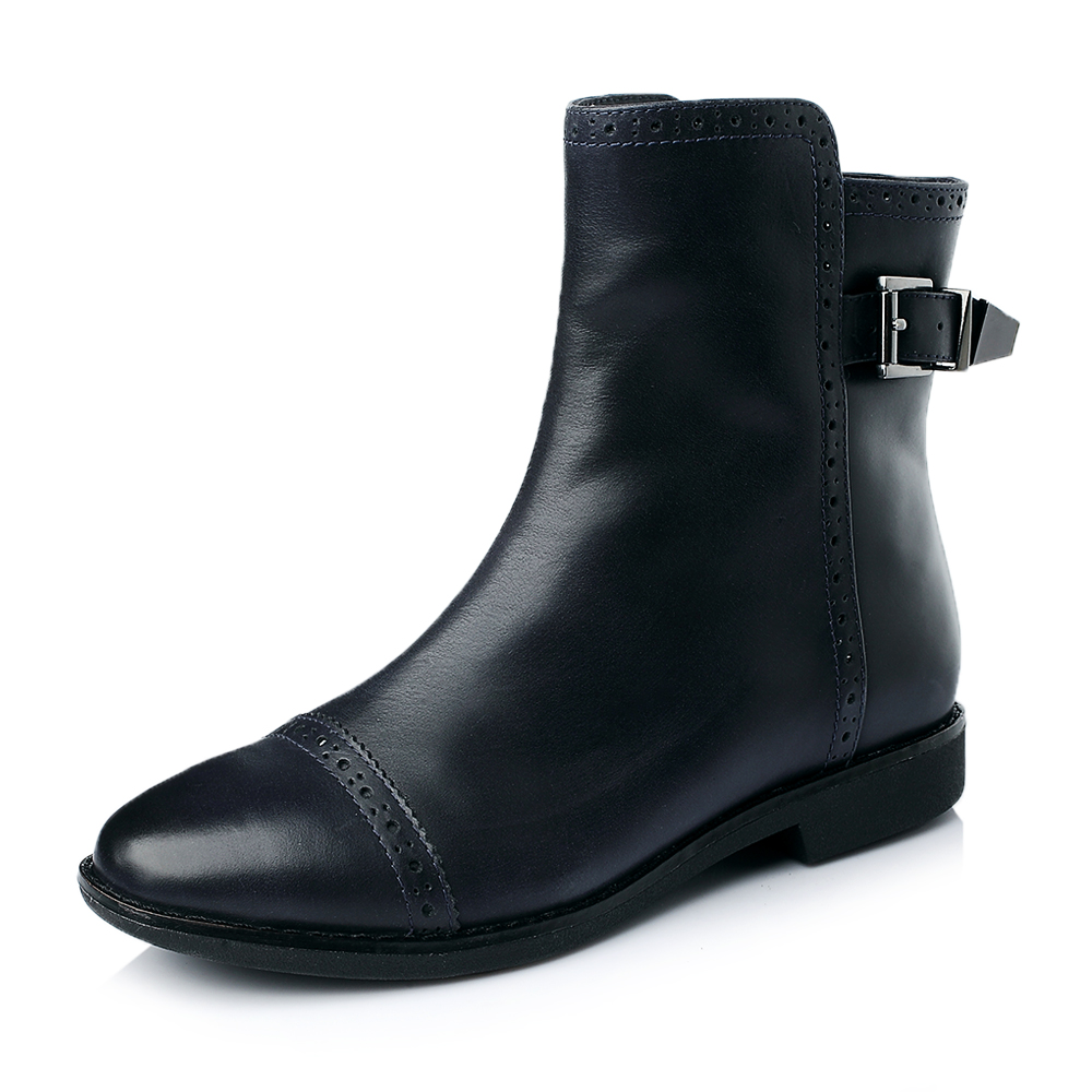 teenmix天美意冬季深兰牛皮女靴6d461dz5