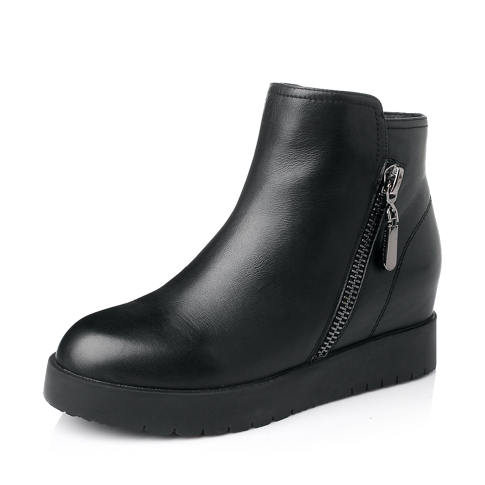 teenmix天美意冬季黑色牛皮女休闲靴7102dd5