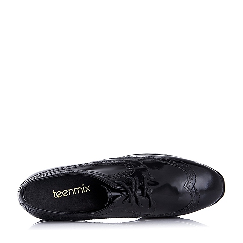Teenmix/天美意秋季专柜同款黑色牛皮革女单鞋6D920CM5