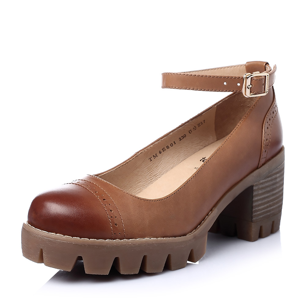 teenmix天美意春季专柜同款棕色擦色牛皮女鞋6e801aq6