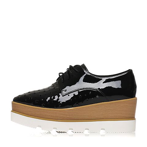 Teenmix/天美意春季专柜同款黑色漆皮牛皮女单鞋6D921AM6