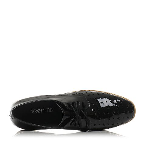 Teenmix/天美意春季专柜同款黑色漆皮牛皮女单鞋6D921AM6