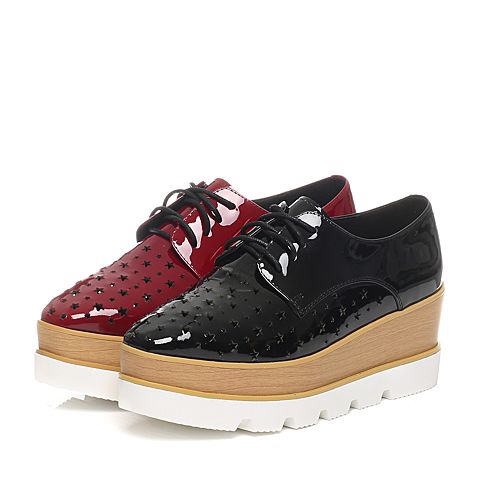 Teenmix/天美意春季专柜同款黑色漆皮牛皮女单鞋6D921AM6