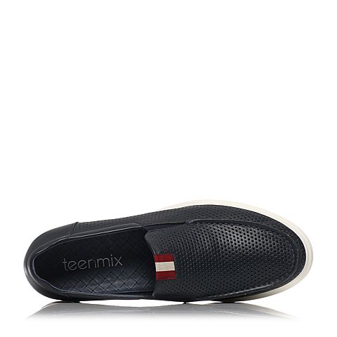 Teenmix/天美意夏季专柜同款蓝色牛皮/织物男休闲鞋1WS0TBM6