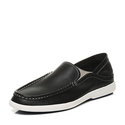 Teenmix/天美意夏专柜同款黑色牛皮商务休闲风乐福鞋男单鞋66F02BM7