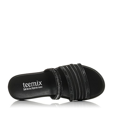 Teenmix/天美意夏专柜同款黑色泳池拖女拖鞋6Z917BT7