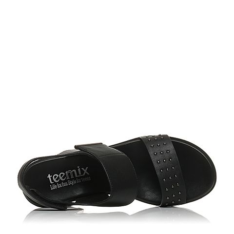 Teenmix/天美意夏专柜同款黑色时尚铆钉女凉鞋6K210BL7