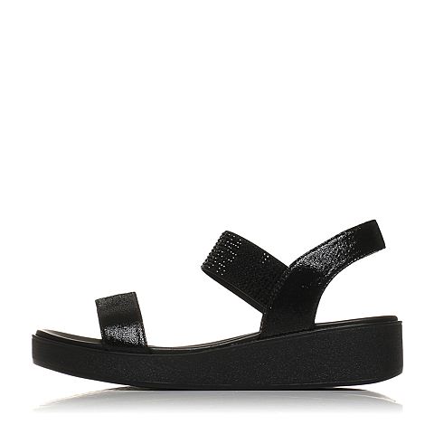 Teenmix/天美意夏专柜同款黑色猪皮时尚闪钻女凉鞋6Z916BL7