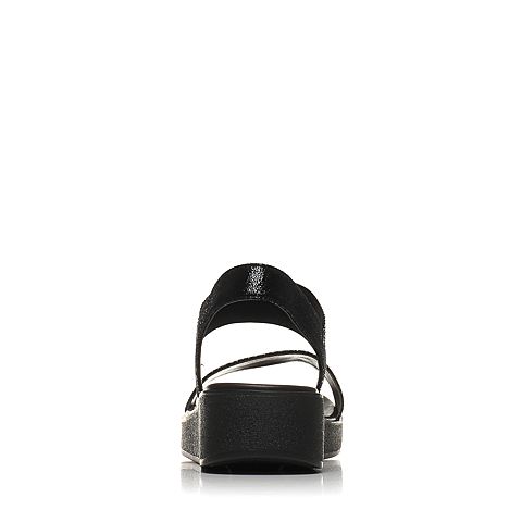 Teenmix/天美意夏专柜同款黑色猪皮时尚闪钻女凉鞋6Z916BL7