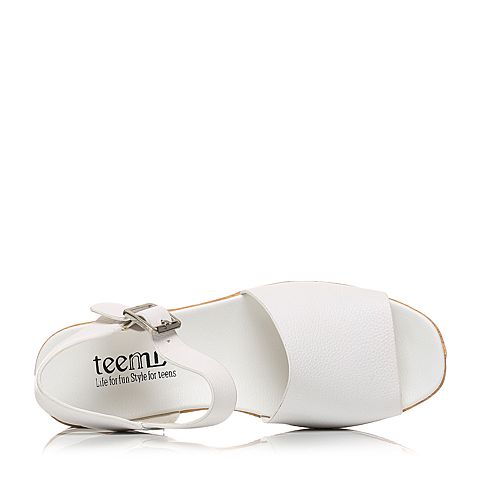 Teenmix/天美意夏专柜同款白色牛皮松糕厚底女凉鞋6L707BL7