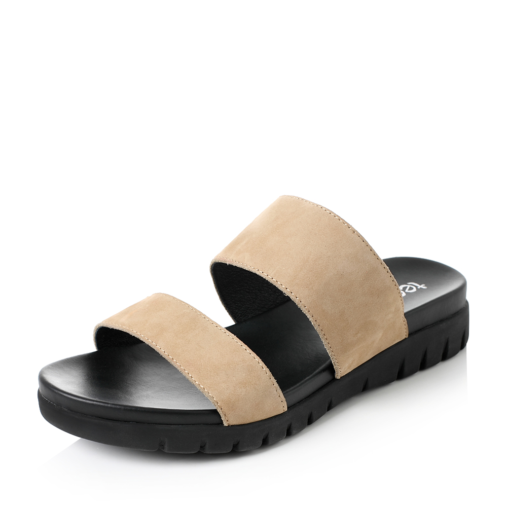 teenmix/天美意夏杏色磨砂牛皮时尚舒适女凉拖鞋13911bt7