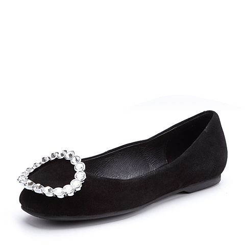 Teenmix/天美意秋黑色羊皮/钻扣甜美优雅舒适浅口女单鞋1602DCQ7