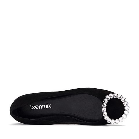 Teenmix/天美意秋黑色羊皮/钻扣甜美优雅舒适浅口女单鞋1602DCQ7