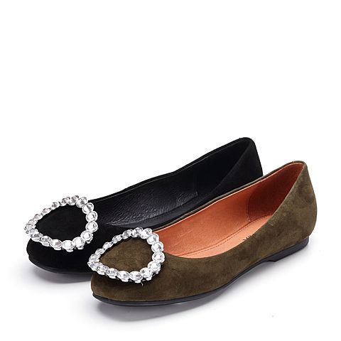 Teenmix/天美意秋黑色羊皮/钻扣甜美优雅舒适浅口女单鞋1602DCQ7