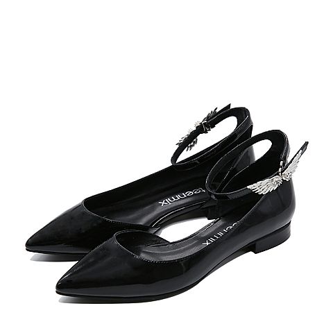 Teenmix/天美意夏专柜同款黑色牛皮个性优雅女凉鞋AP301BK7炫舞联名款