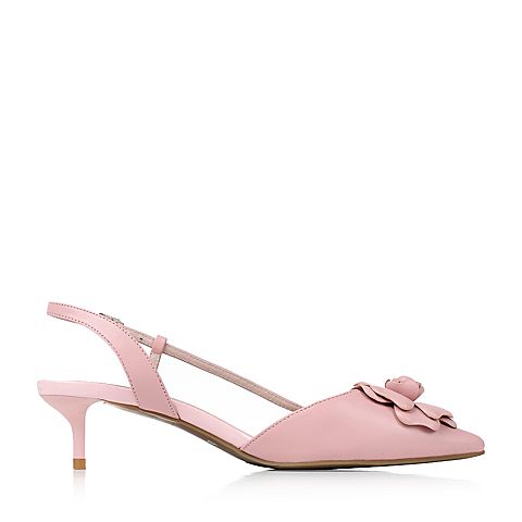 Teenmix/天美意夏粉色羊皮时尚尖头轻盈优雅猫跟鞋女凉鞋DSY01BH7